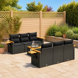 Premium 7 Piece Garden Sofa Set with Cushions in Black