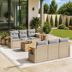 Beige 7 Piece Outdoor Sofa Set with Durable Design