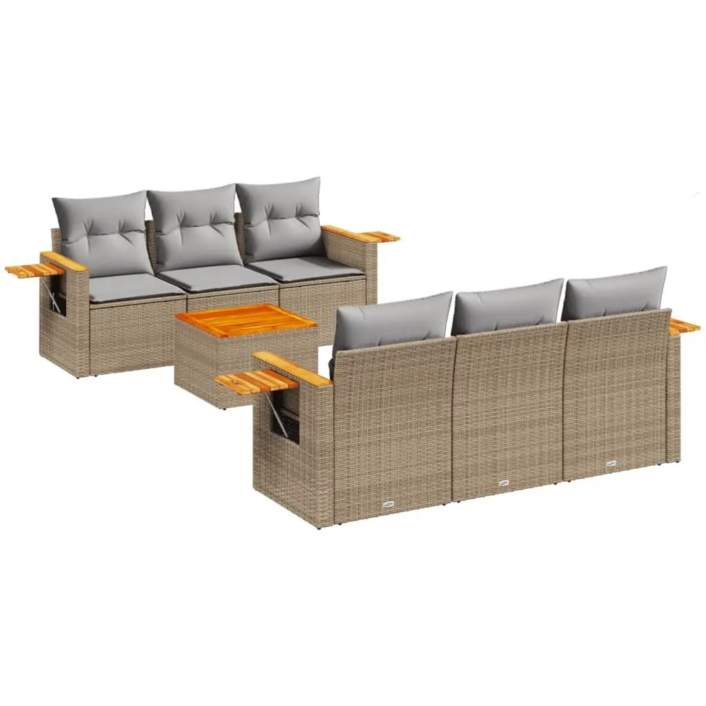7 Piece Garden Sofa Set Outdoor Furniture Beige Cushioned Patio Lounge Chat Set