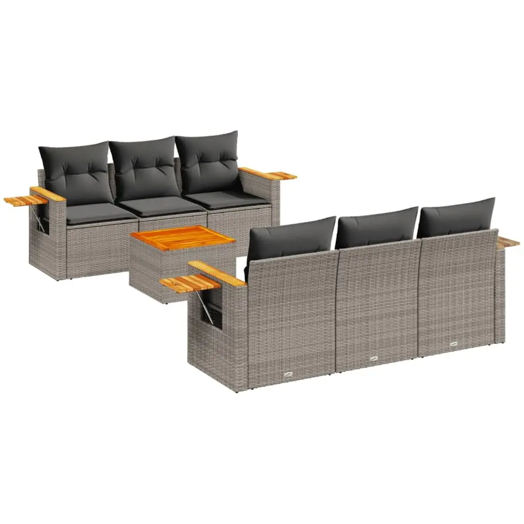 Garden Sofa Set PE Poly Rattan 7 Piece Grey Outdoor Furniture