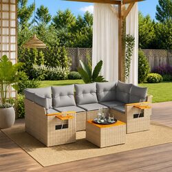 7-Piece Outdoor Garden Sofa Set with Beige Cushions