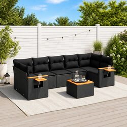 Stylish 8 Piece Black Poly Rattan Garden Sofa Set
