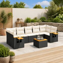 Premium 8 Piece Outdoor Sofa Set with Cushions - Black