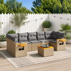 Beige Poly Rattan Garden Sofa Set - 8 Piece Outdoor Furniture
