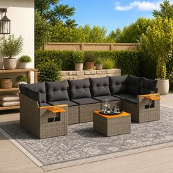8-Piece Grey Poly Rattan Garden Sofa Set for Patios