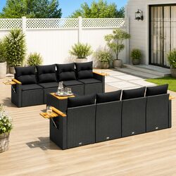Premium 9 Piece Outdoor Sofa Set with Cushions in Black