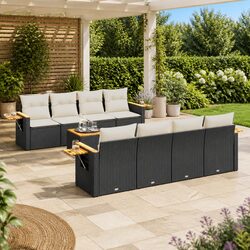 9-Piece Outdoor Garden Sofa Set with Cushions in Black