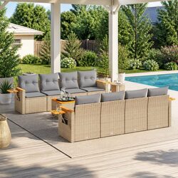 9-Piece Outdoor Garden Sofa Set in Beige Poly Rattan