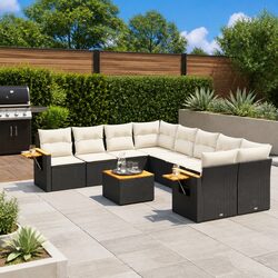 9-Piece Black Poly Rattan Garden Sofa Set with Table