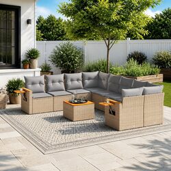 9-Piece Beige Outdoor Garden Sofa Set with Modular Design