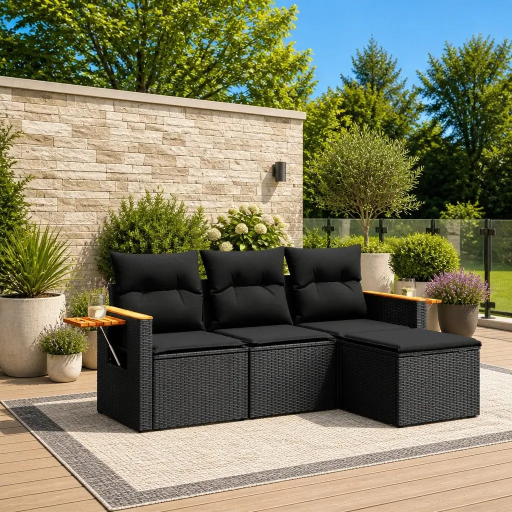 4 Piece Black Garden Sofa Set for Outdoor Spaces