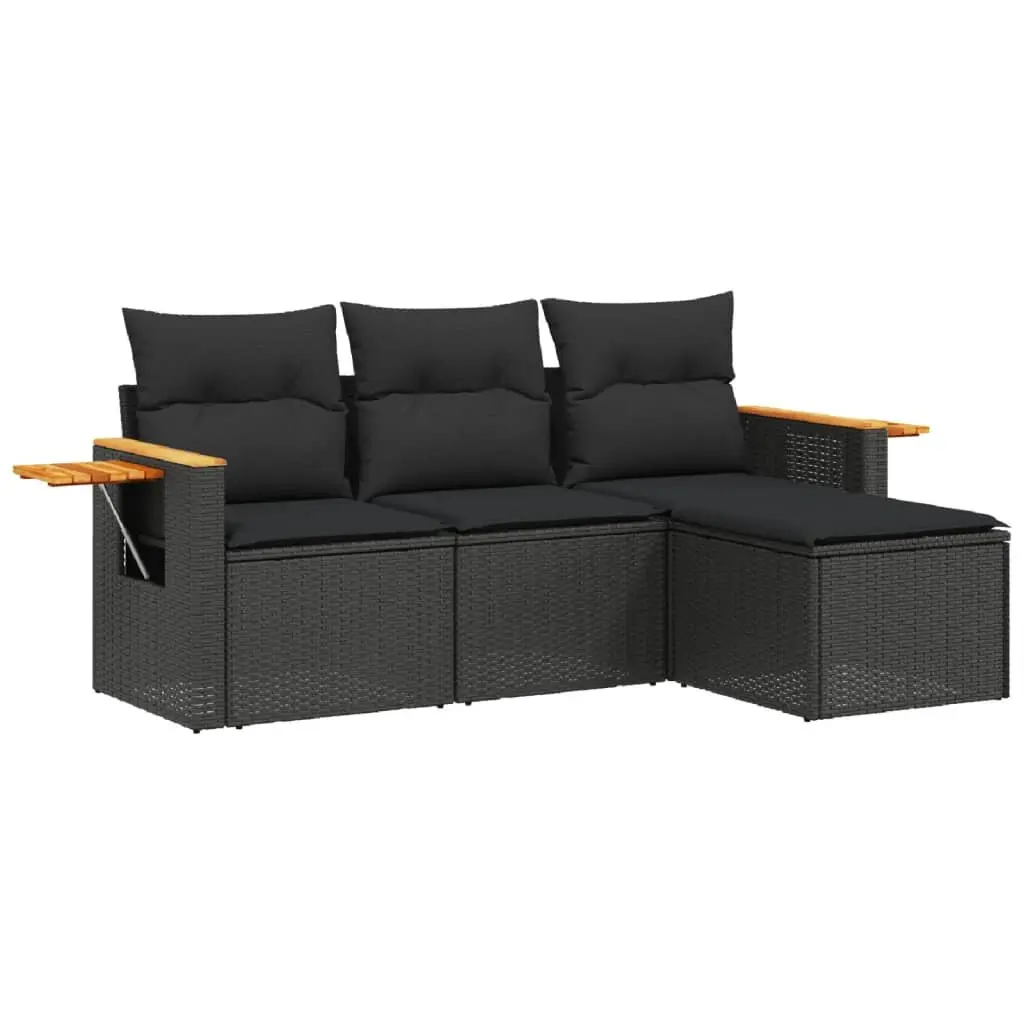 4 Piece Black Garden Sofa Set for Outdoor Spaces