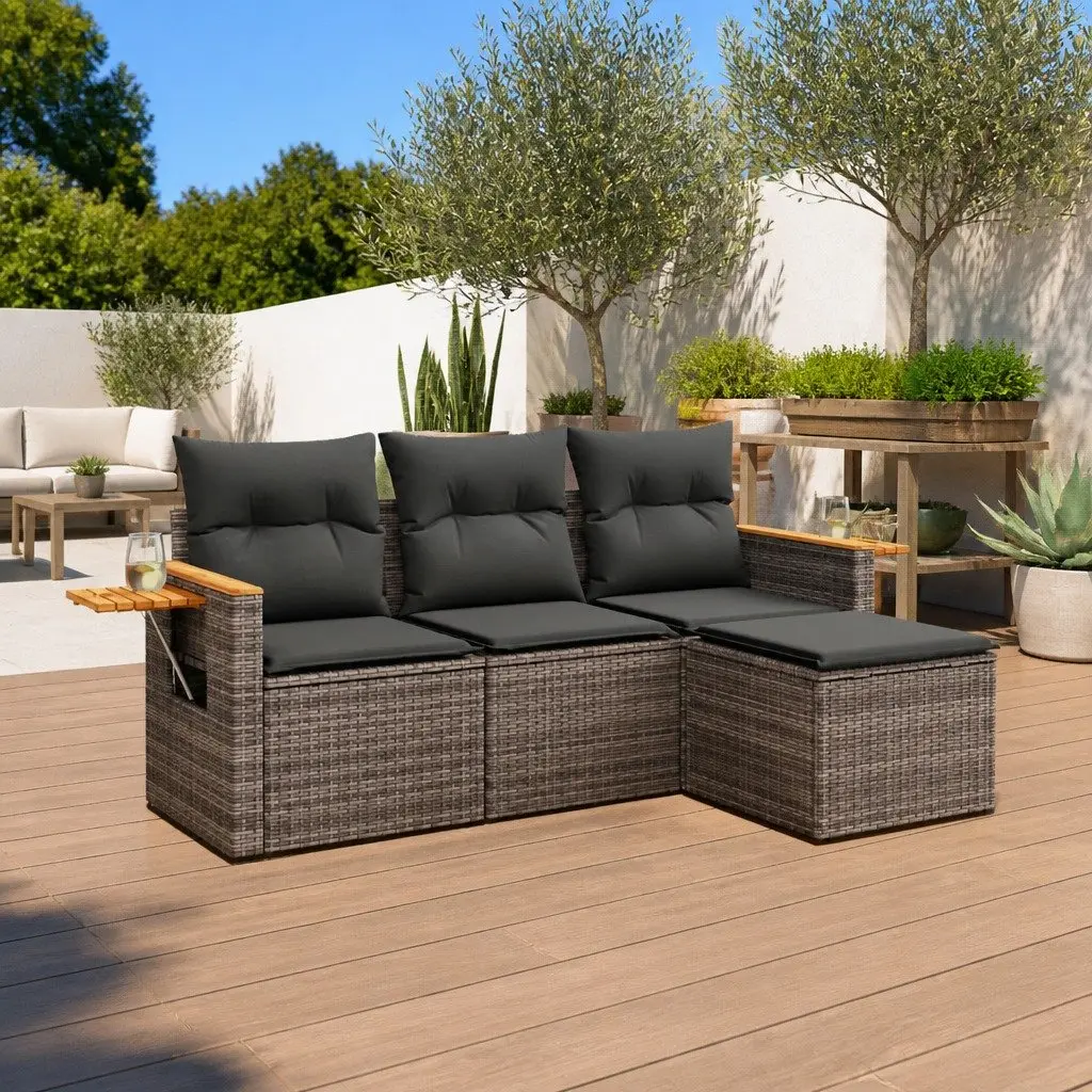 4 Piece Outdoor Garden Sofa Set Grey with Cushions