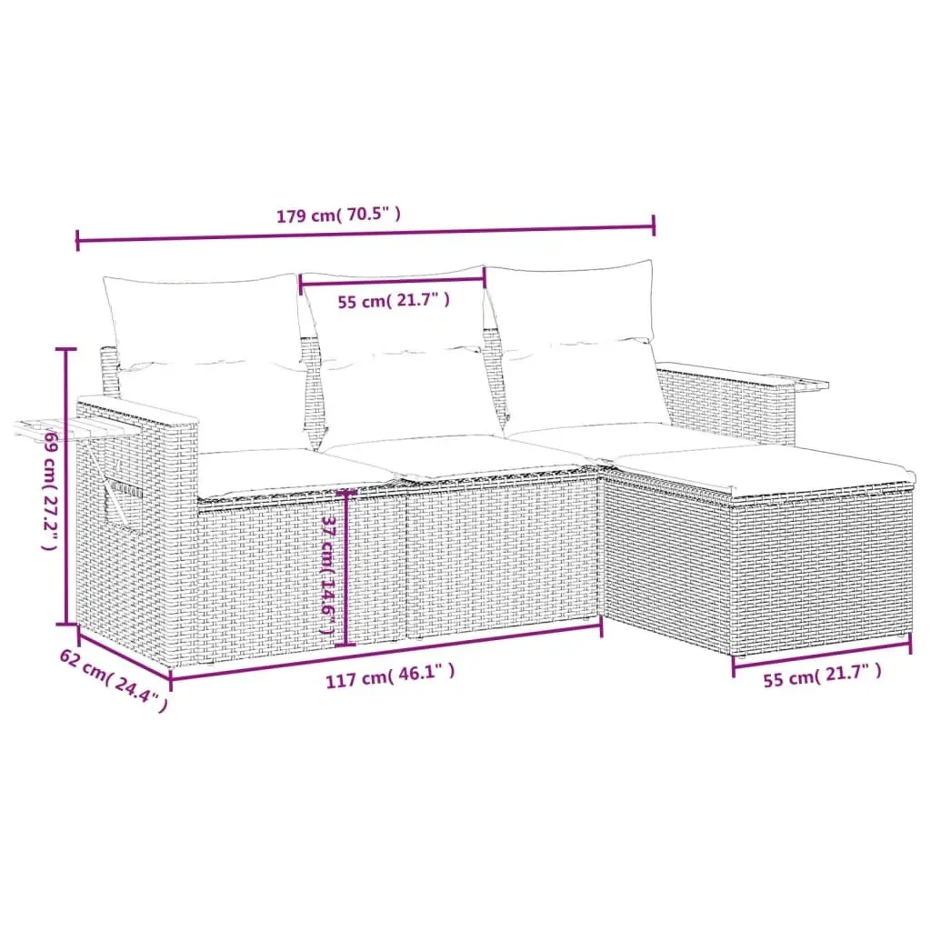4 Piece Outdoor Garden Sofa Set Grey with Cushions