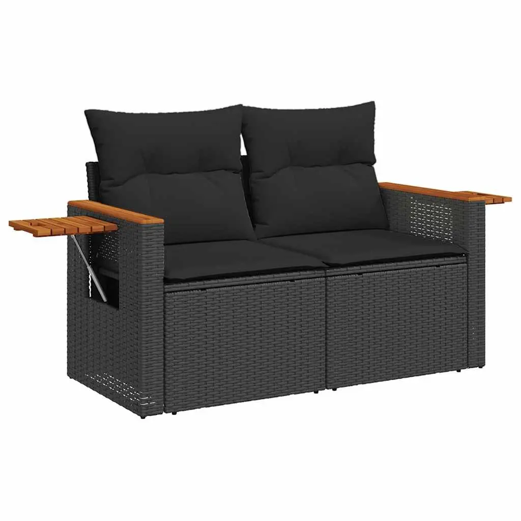5 Piece Garden Sofa Set PE Rattan Black Outdoor Patio Furniture