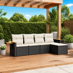 Premium Black Poly Rattan 5 Piece Garden Sofa Set