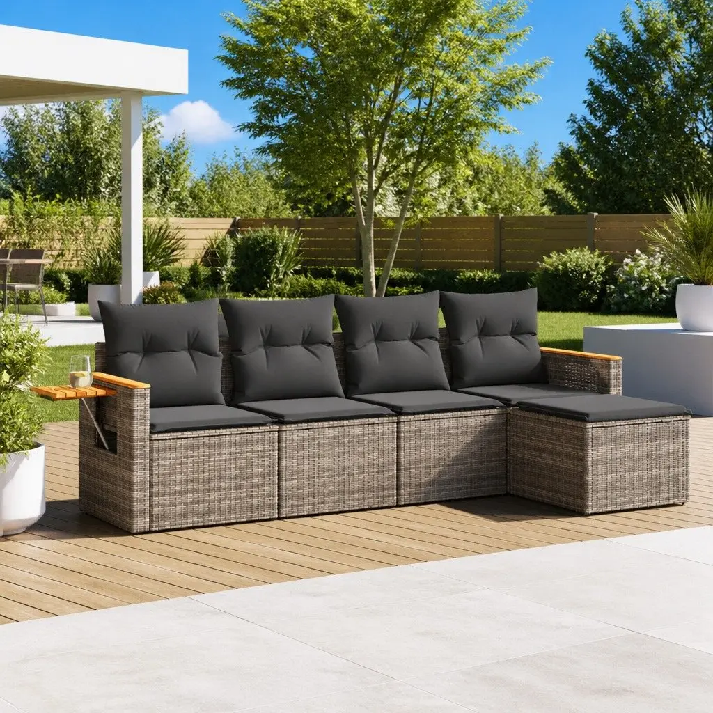 Garden Sofa Set PE Rattan 5 Piece Outdoor Patio Furniture Grey with Cushions