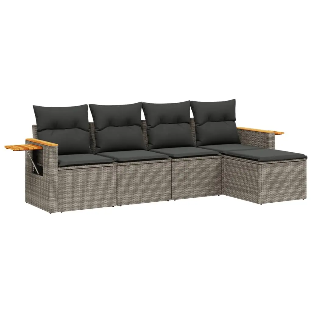Garden Sofa Set PE Rattan 5 Piece Outdoor Patio Furniture Grey with Cushions