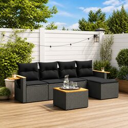 Durable 6 Piece Garden Sofa Set with Cushions in Black