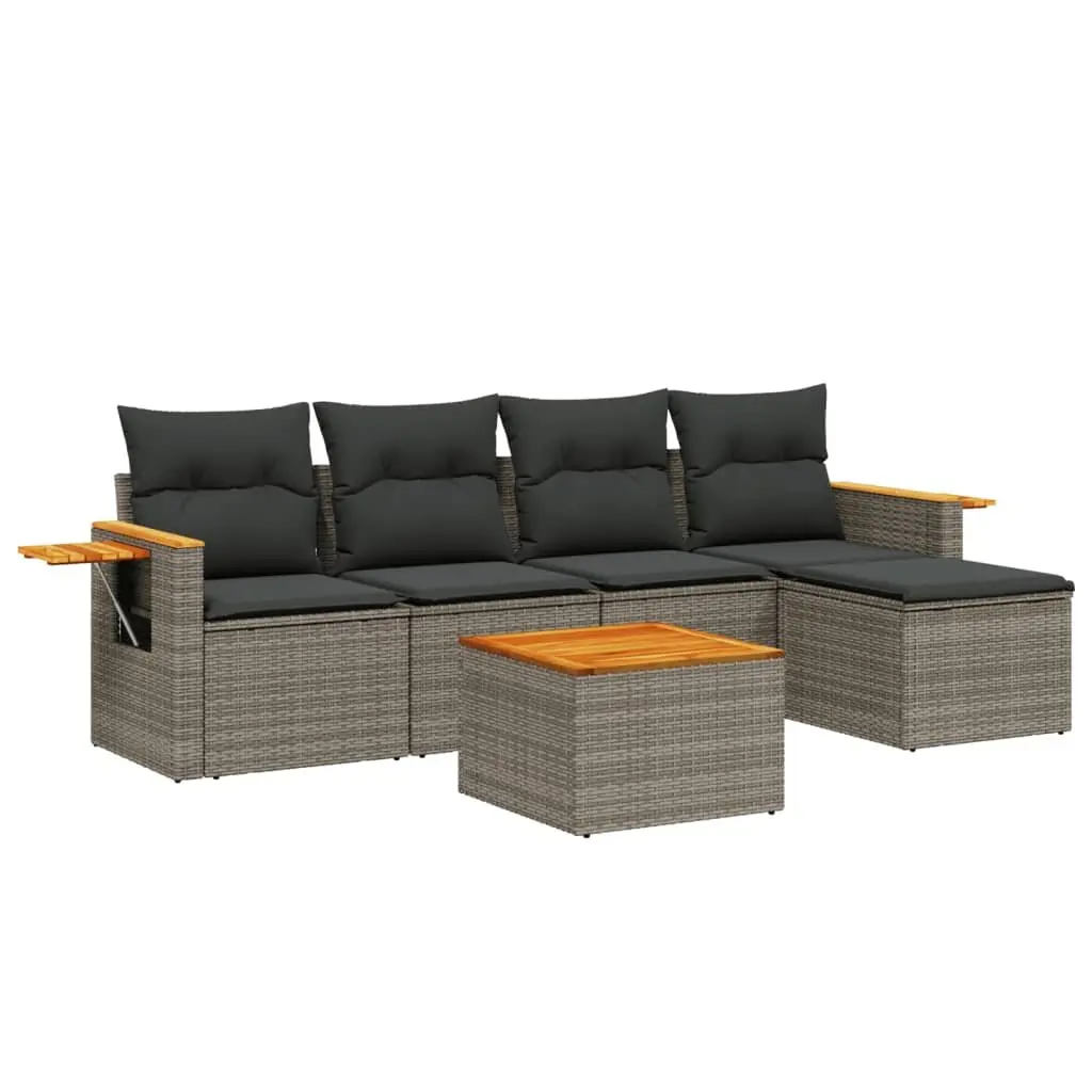 6-Piece Modular Grey Poly Rattan Garden Sofa Set