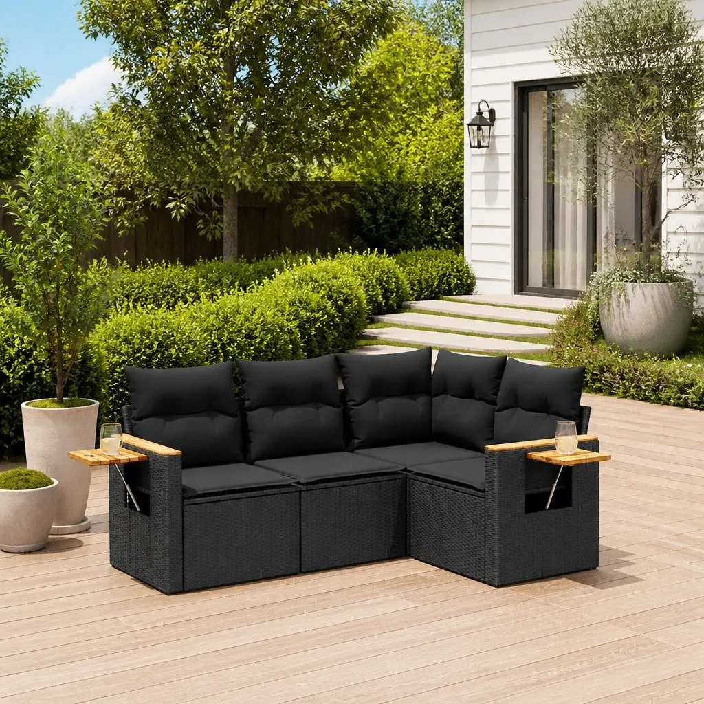 Garden Sofa Set PE Rattan 4 Piece Modular Outdoor Furniture Black