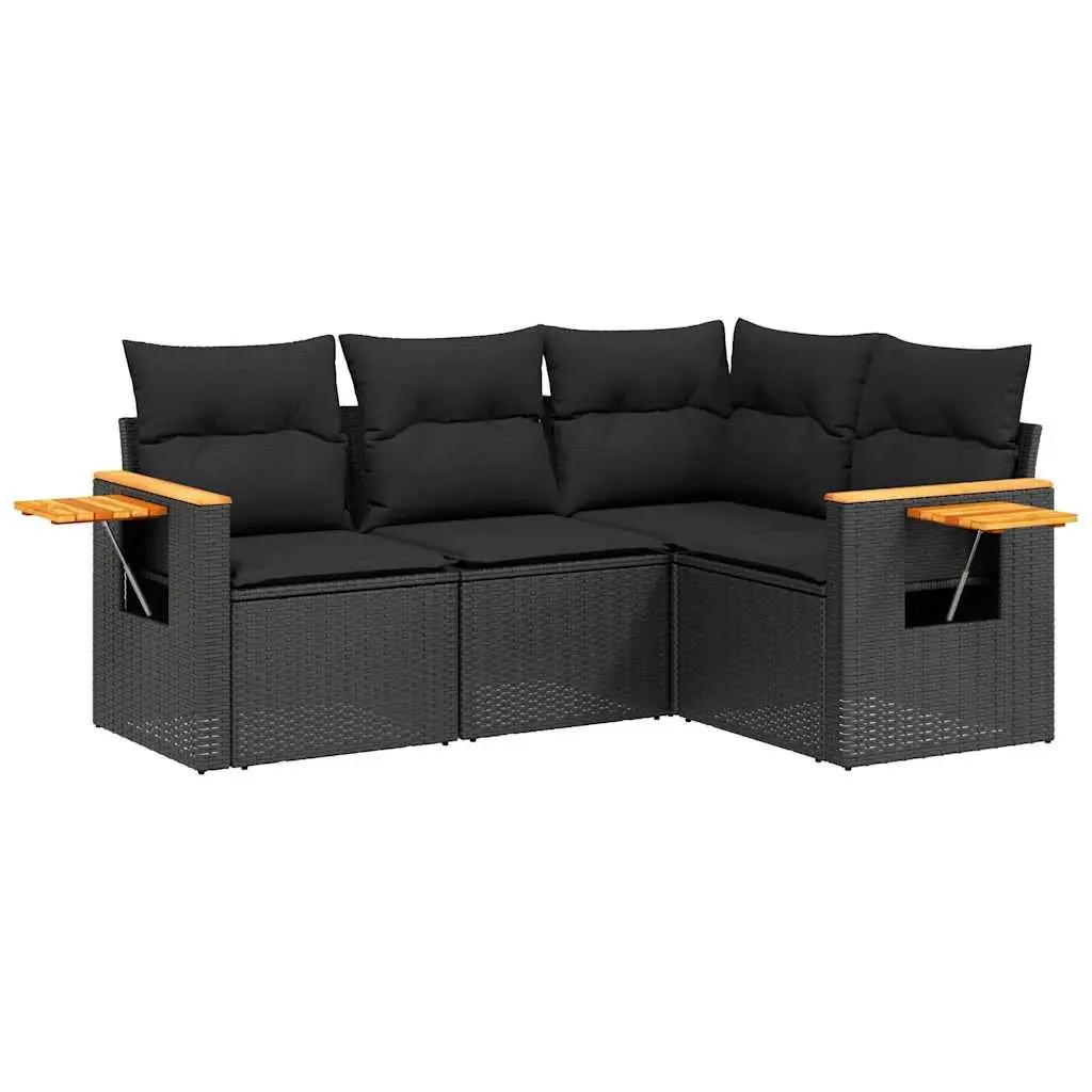 Garden Sofa Set PE Rattan 4 Piece Modular Outdoor Furniture Black