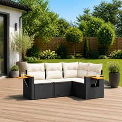 Durable 4 Piece Black Poly Rattan Garden Sofa Set