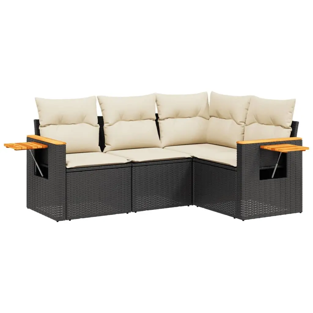 Garden Sofa Set PE Rattan 4 Piece Modular Black Outdoor Furniture with Cushions