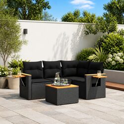5-Piece Black Modular Garden Sofa Set with Table