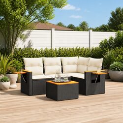 Premium 5 Piece Black Poly Rattan Garden Sofa Set