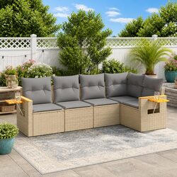 High-Quality 5 Piece Garden Sofa Set in Beige Poly Rattan