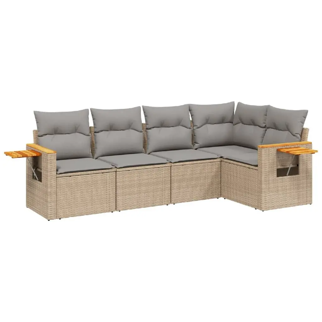 Garden Sofa Set PE Rattan 5 Piece Outdoor Furniture Patio Beige with Cushions
