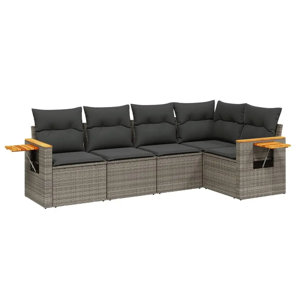 5 Piece Outdoor Garden Sofa Set PE Poly Rattan Grey Furniture Patio Lounge Cushions