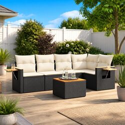 Premium 6 Piece Black Poly Rattan Garden Sofa Set
