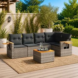 High-Quality Grey Poly Rattan 6-Piece Garden Sofa Set