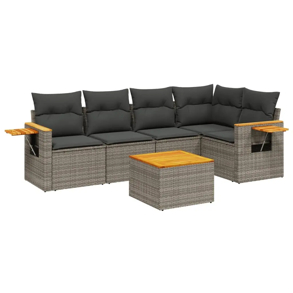 Grey Poly Rattan 6-Piece Garden Sofa Set