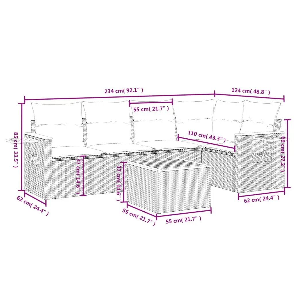 Grey Poly Rattan 6-Piece Garden Sofa Set
