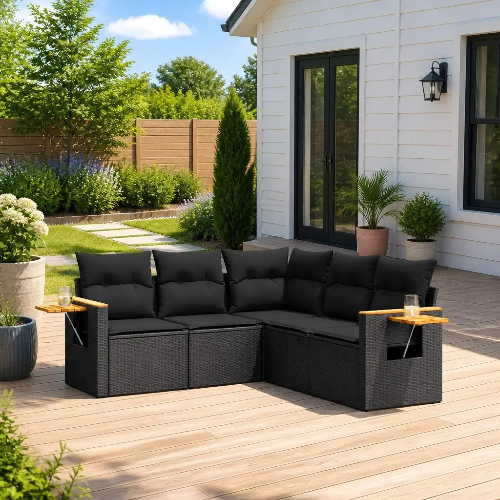 Garden Sofa Set PE Rattan 5 Piece Black
