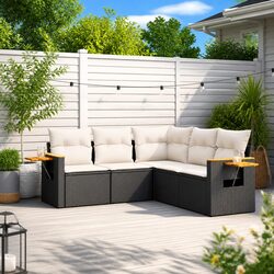 Durable 5 Piece Garden Sofa Set with Cushions in Black