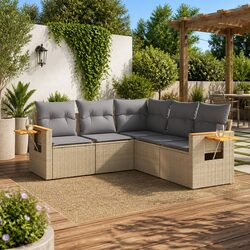 Sturdy 5 Piece Outdoor Garden Sofa Set in Beige