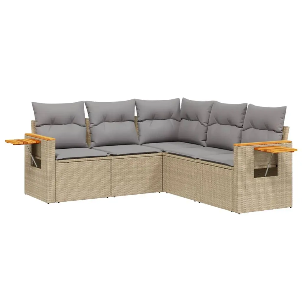 5 Piece Garden Sofa Set PE Rattan Modular Beige with Cushions