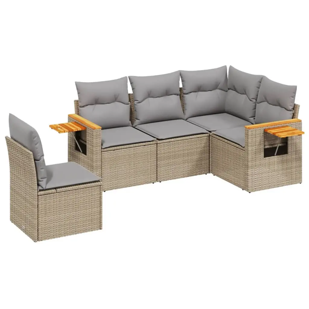 Garden Sofa Set PE Rattan 5 Piece Beige Outdoor Furniture
