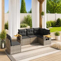 Durable 5 Piece Garden Sofa Set in Grey Poly Rattan