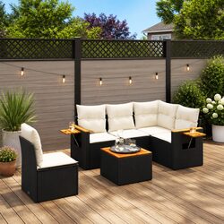 Stylish 6 Piece Black Poly Rattan Garden Sofa Set