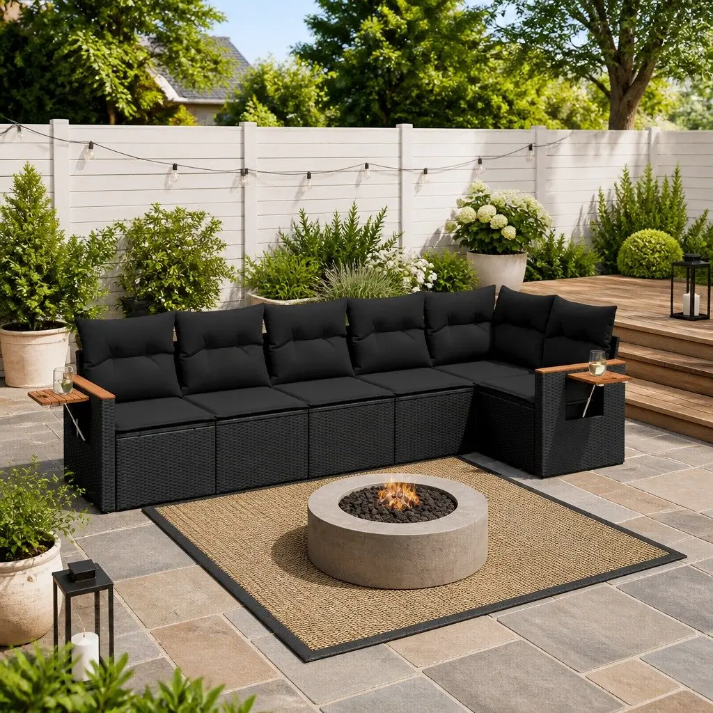 6-Piece Black Modular Outdoor Garden Sofa Set
