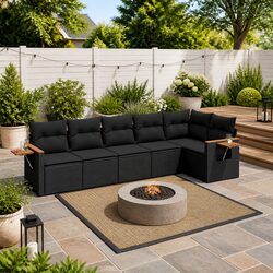 6-Piece Black Modular Outdoor Garden Sofa Set