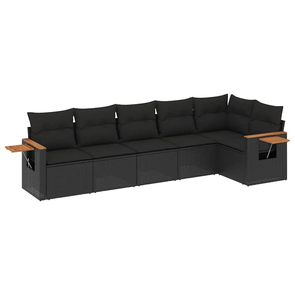 6-Piece Black Modular Outdoor Garden Sofa Set