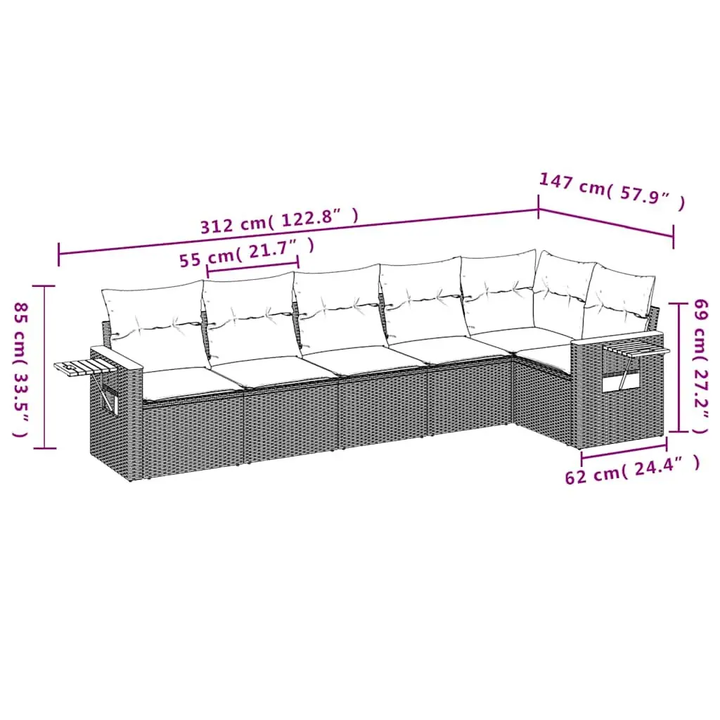 6-Piece Black Modular Outdoor Garden Sofa Set