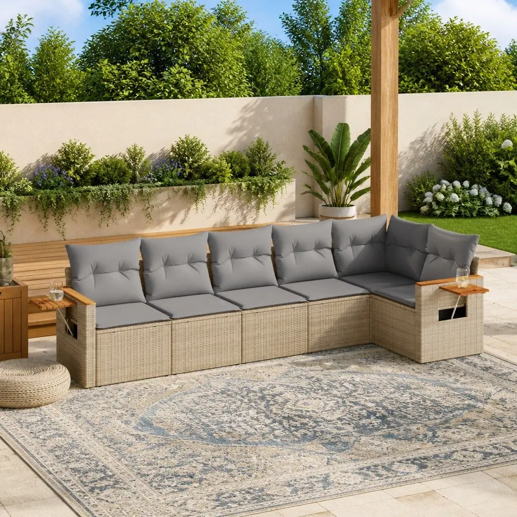 Garden Sofa Set 6 Piece Outdoor Furniture Beige Poly Rattan Patio Sectional