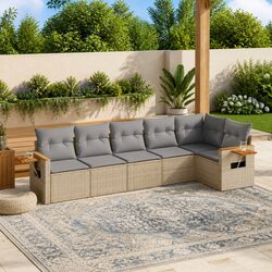Beige Outdoor Poly Rattan Garden Sofa Set - 6 Pieces